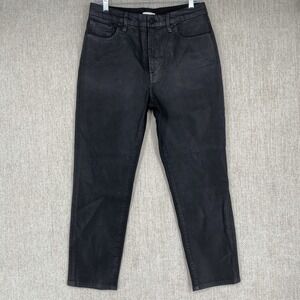 Good American Pant Women 31 Black Coated Straight Faux Leather Stretch High Rise